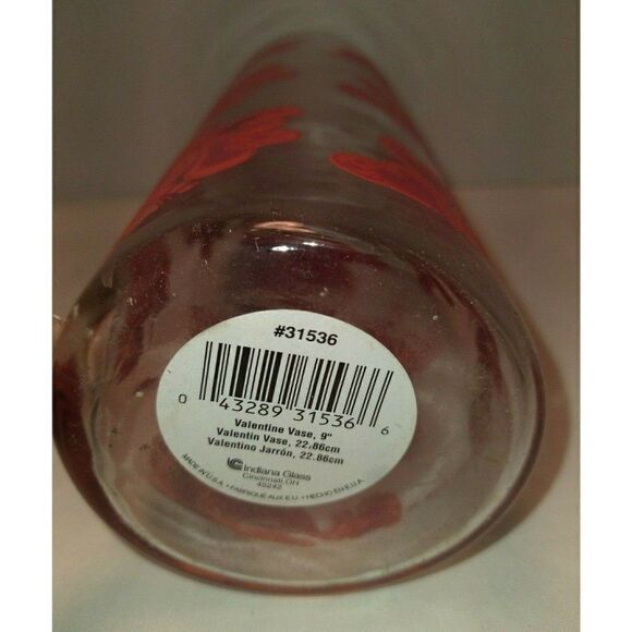Valentine Hearts Vase 9" Tall Cylinder Indiana Glass w/ 3 1/4" Diameter - Picture 5 of 5
